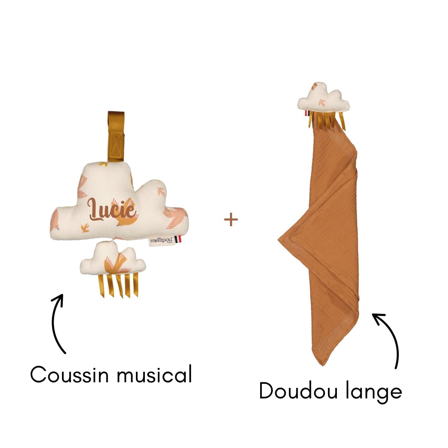 Coffret naissance Swift - nuage musical et doudou lange coffret naissance classique MELLIPOU