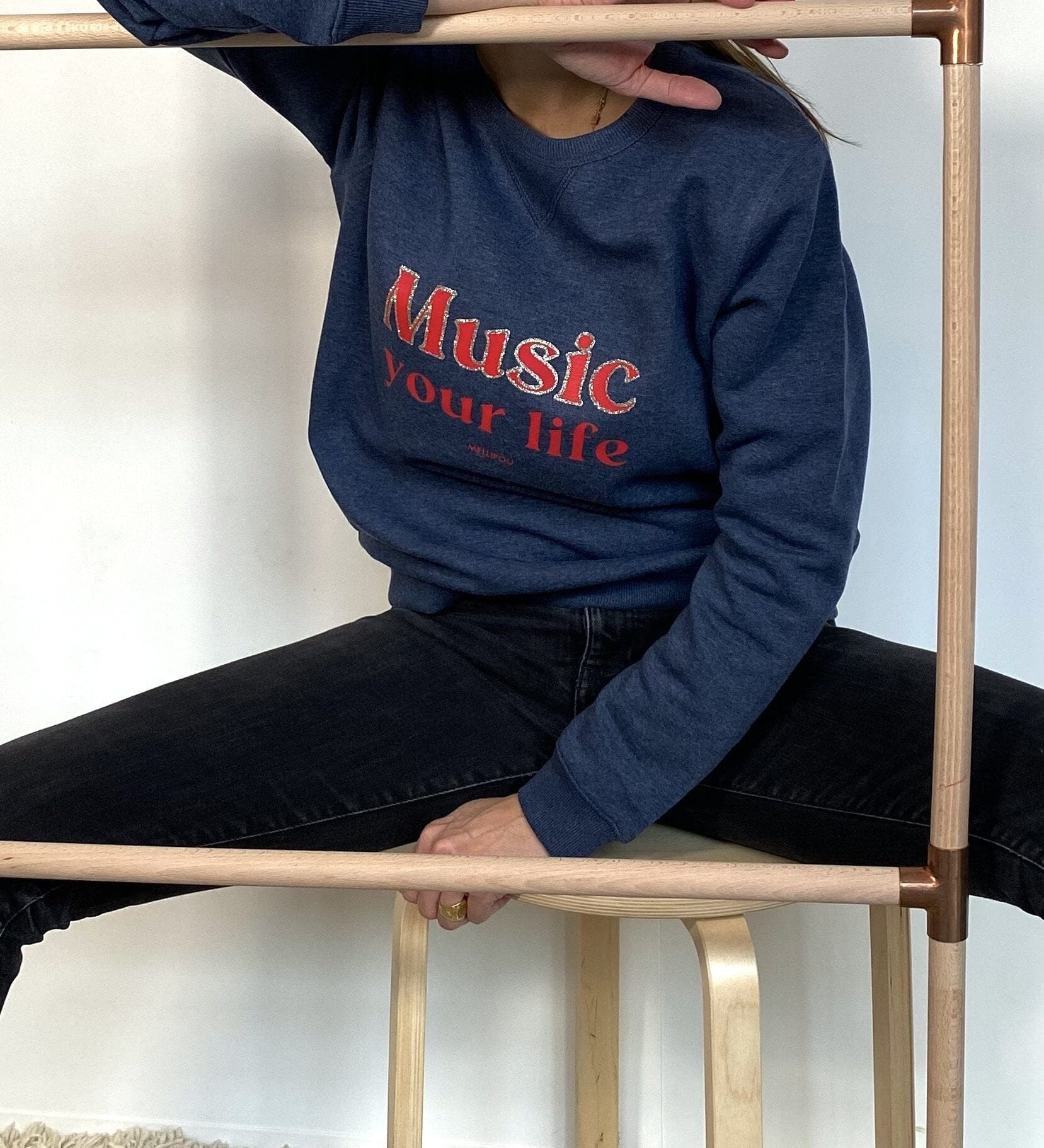 Sweat-shirt femme culte - "Music your life" - Bleu Jean sweatshirt music MELLIPOU