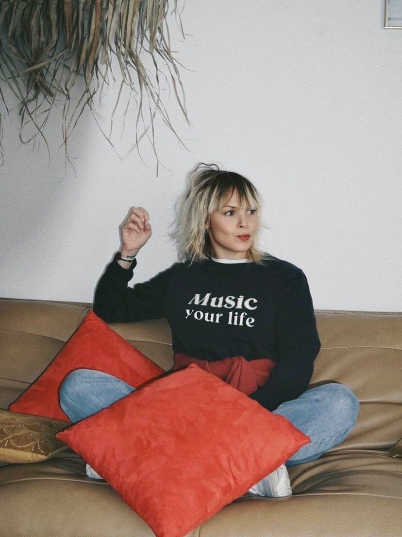 Sweat-shirt femme culte - "Music your life" - Bleu marine sweatshirt music MELLIPOU