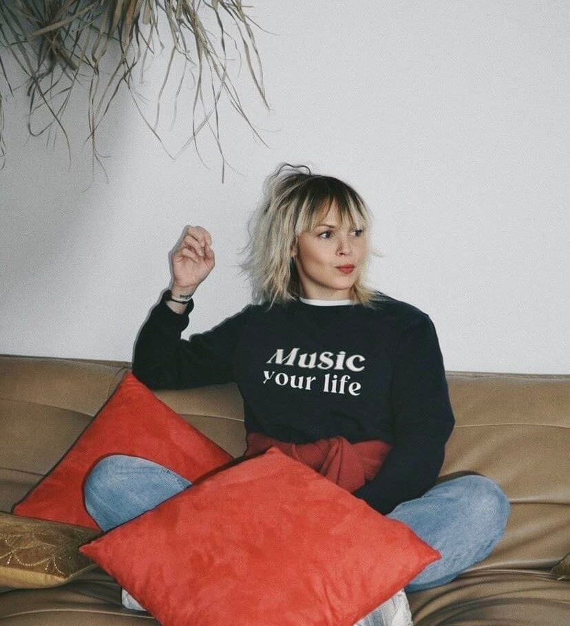 Sweat-shirt femme culte - "Music your life" - Bleu marine sweatshirt music MELLIPOU