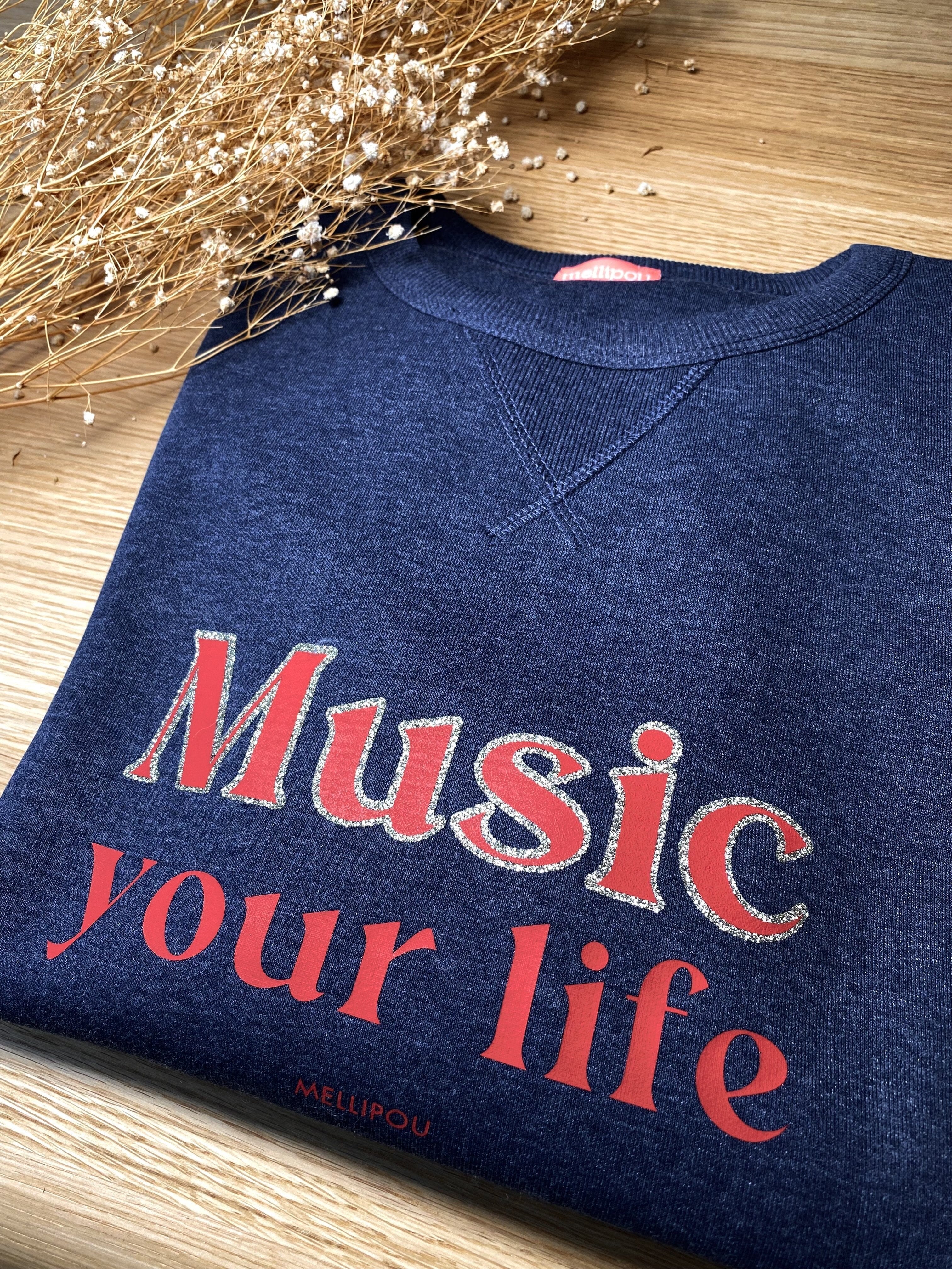 Sweat-shirt femme culte - "Music your life" - Bleu Jean sweatshirt music MELLIPOU