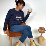 Sweat-shirt femme culte - "Music your life" - Bleu marine sweatshirt music MELLIPOU