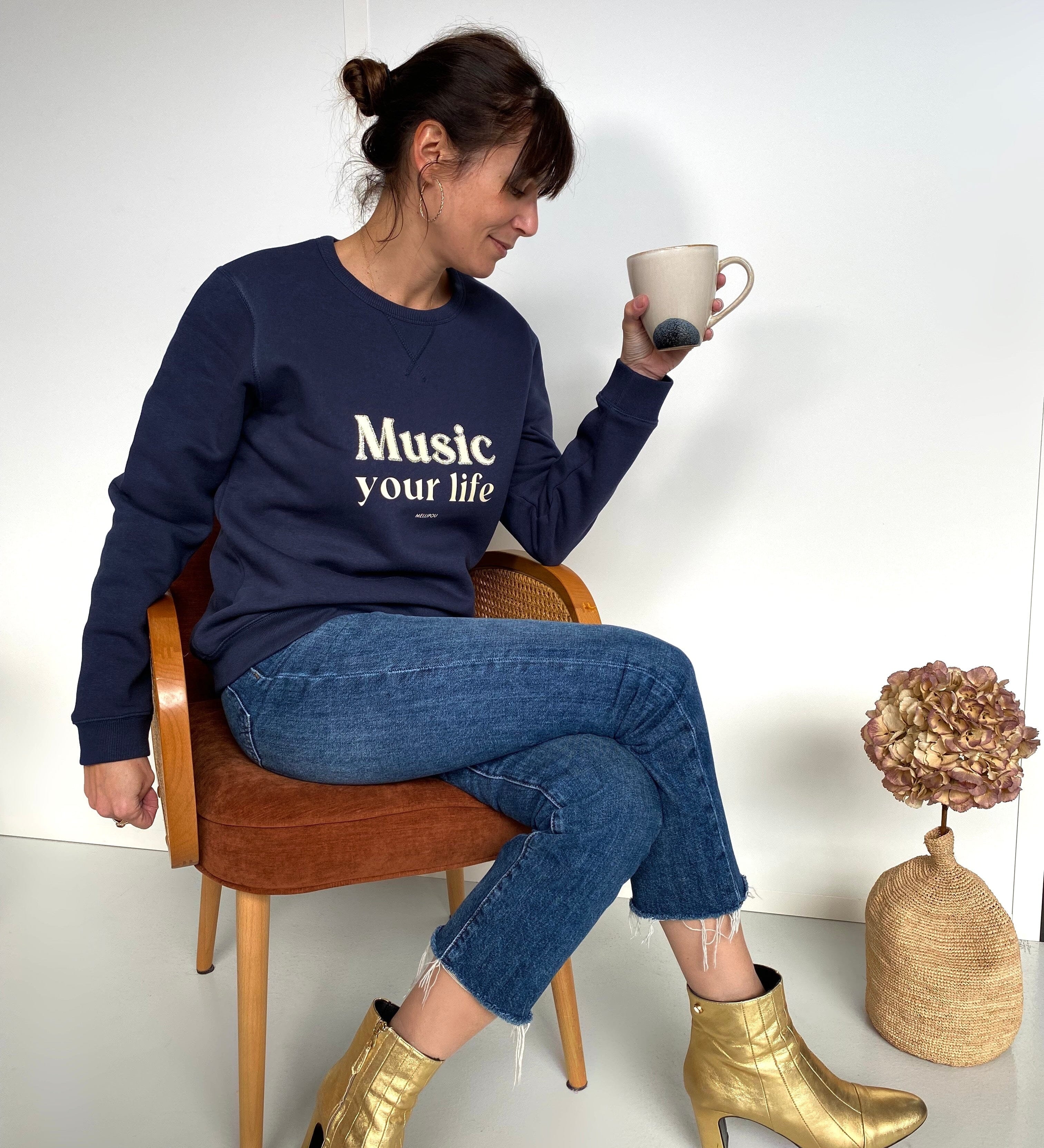 Sweat-shirt femme culte - "Music your life" - Bleu marine sweatshirt music MELLIPOU