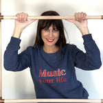 Sweat-shirt femme culte - "Music your life" - Bleu Jean sweatshirt music MELLIPOU