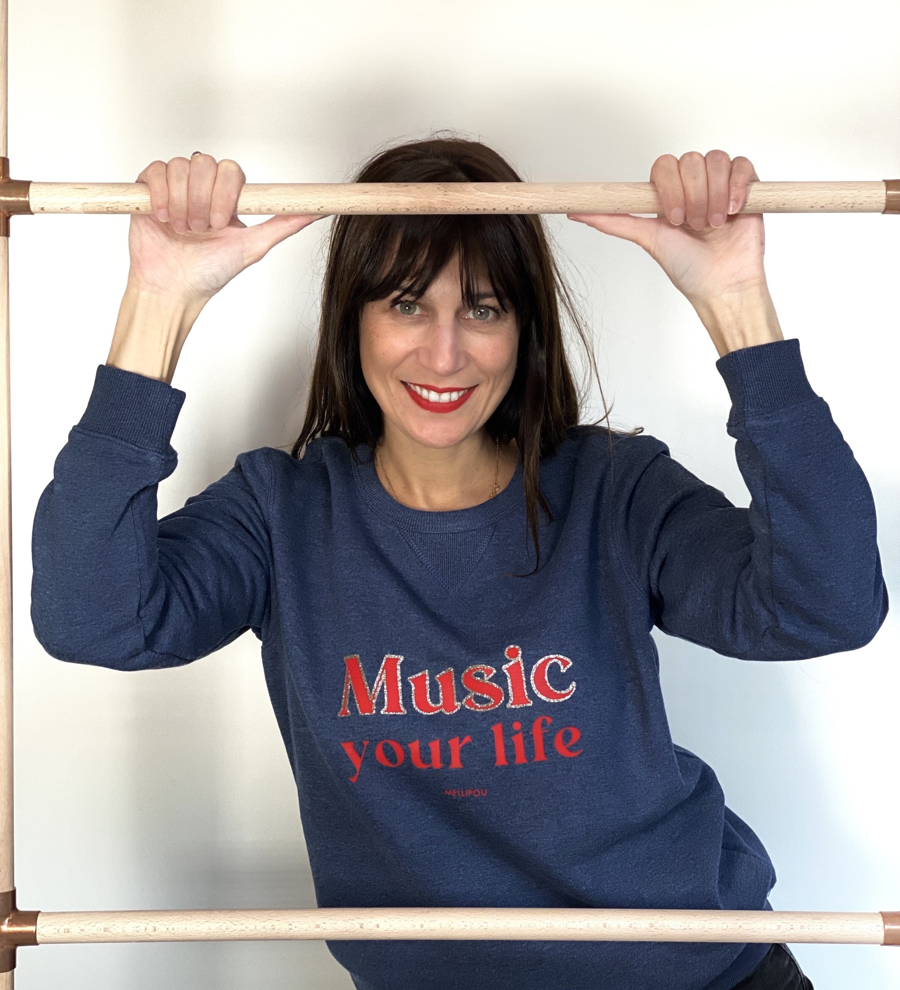 Sweat-shirt femme culte - "Music your life" - Bleu Jean sweatshirt music MELLIPOU