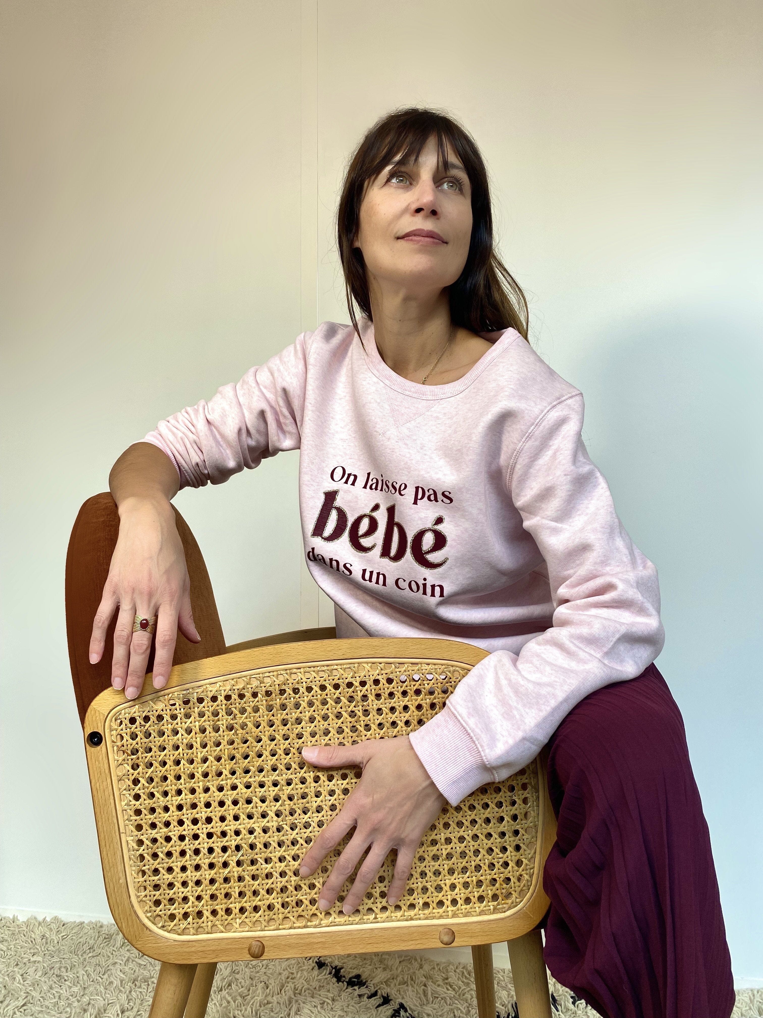 Sweat-shirt femme culte - "On ne laisse pas bébé dans un coin" - Rose chiné sweatshirt bébé MELLIPOU