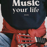 Sweat-shirt femme culte - "Music your life" - Bleu marine sweatshirt music MELLIPOU