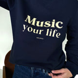 Sweat-shirt femme culte - "Music your life" - Bleu marine sweatshirt music MELLIPOU