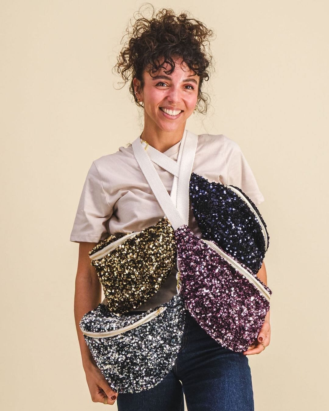 Banane à langer sequins dorée - Chantal Sac banane à langer MELLIPOU