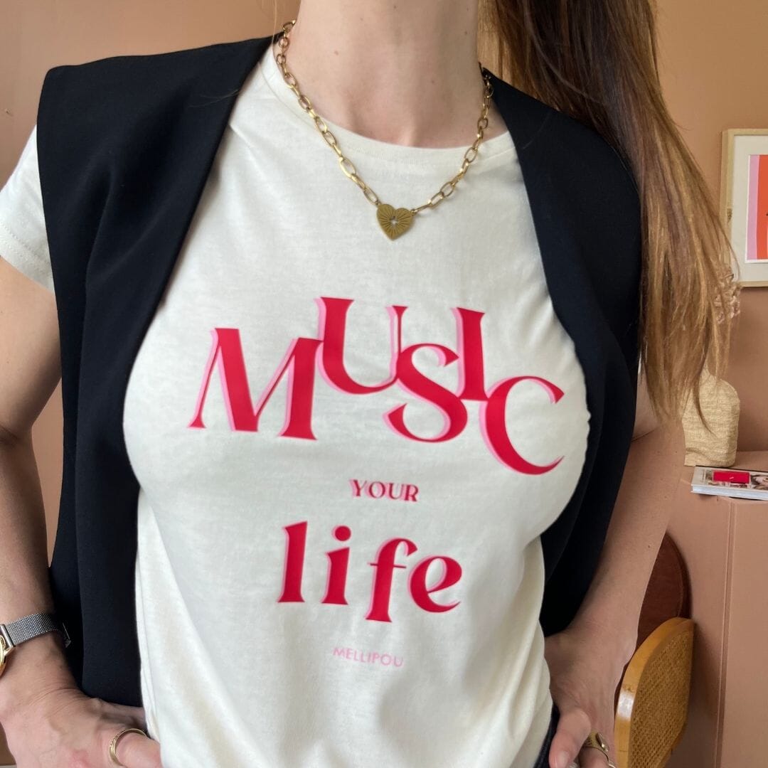 Tee-shirt femme écru - Music your Life tee-shirt MELLIPOU