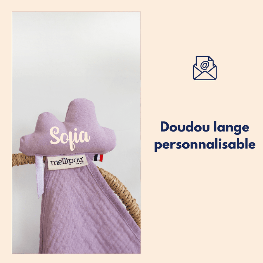 Carte cadeau pour bébé: Doudou lange personnalisable MELLIPOU