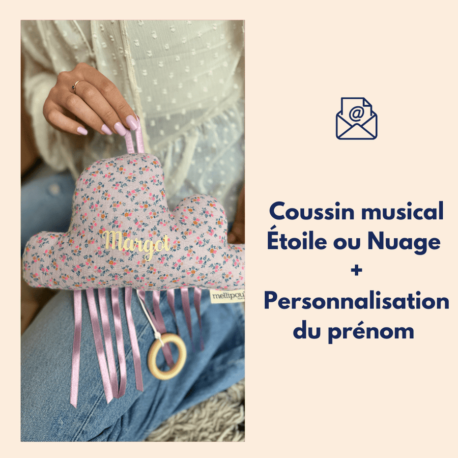 Carte cadeau pour bébé et jeunes parents : Coussins musicaux MELLIPOU