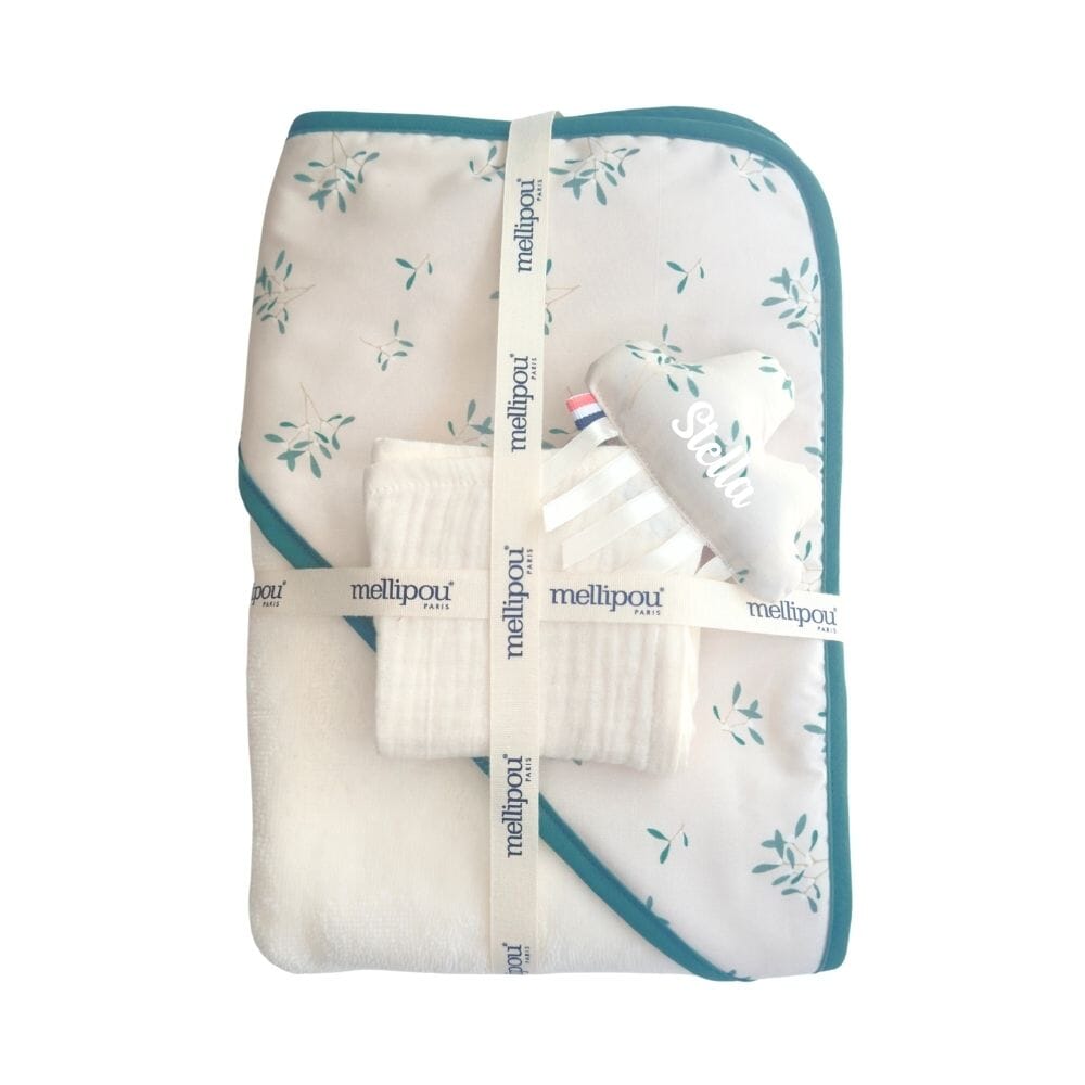 Coffret bébé : doudou lange, cape de bain - Léonard coffret naissance classique MELLIPOU