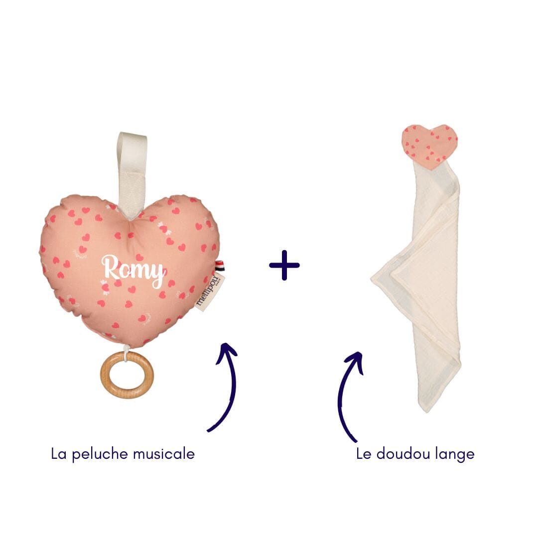 Coffret naissance Amour - coeur musical et doudou lange coffret naissance classique MELLIPOU