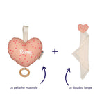 Coffret naissance Amour - coeur musical et doudou lange coffret naissance classique MELLIPOU