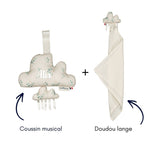 Coffret bébé doudou et coussin musical - Léonard coffret naissance classique MELLIPOU