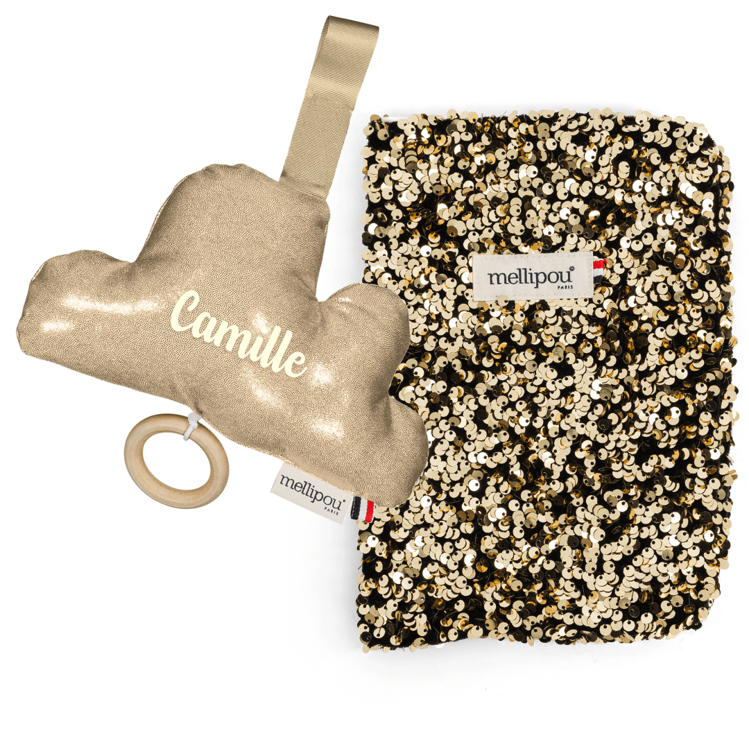 Coffret naissance Paillettes doré – Chantal Nuage musical MELLIPOU