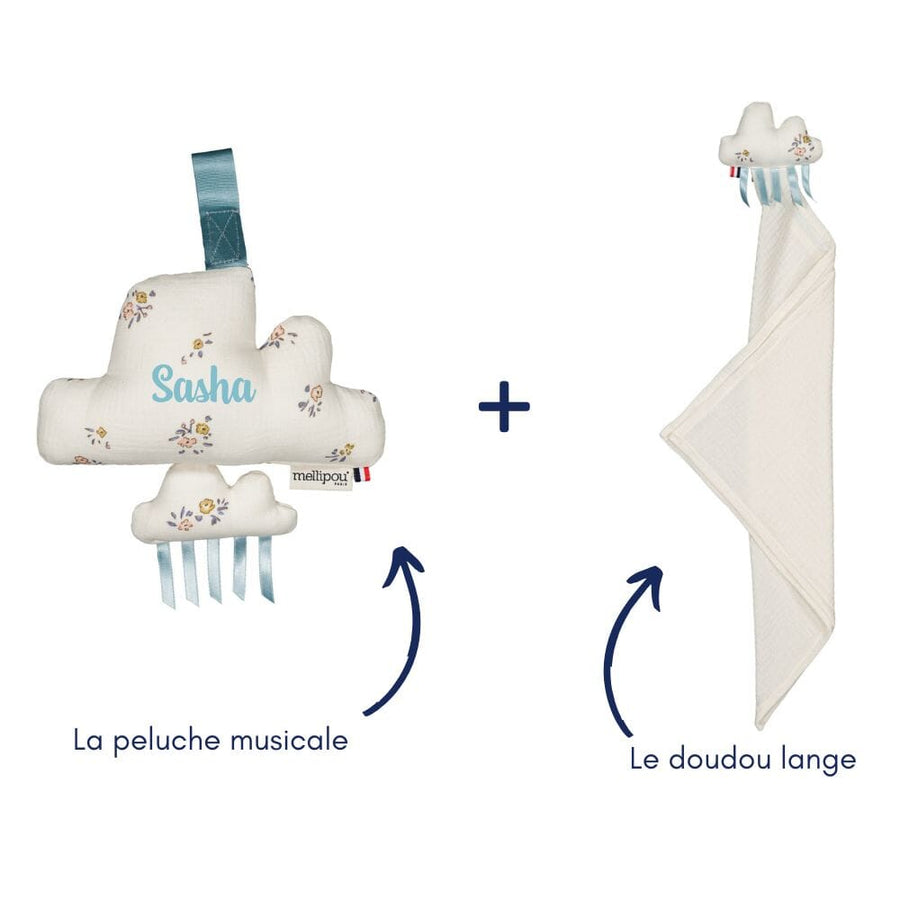 Coffret naissance doudou et coussin musical - Angèle coffret naissance classique MELLIPOU