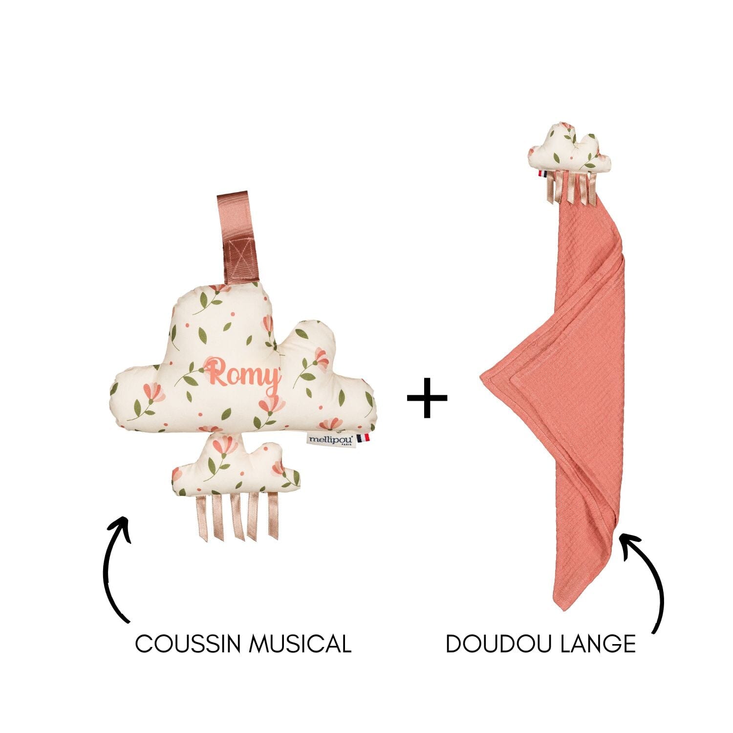 Coffret naissance mixte doudou et coussin - Holiday coffret naissance classique MELLIPOU