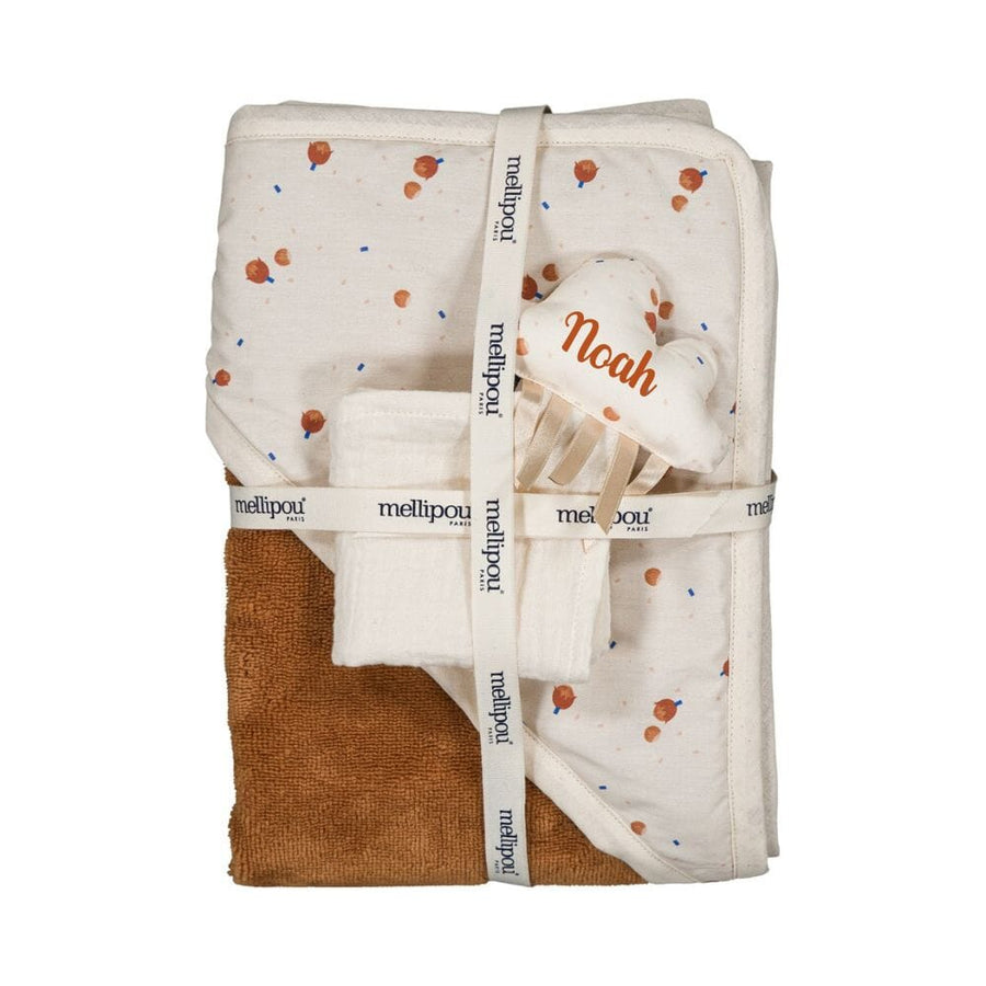 Coffret naissance cape de bain, doudou lange - Noisette coffret naissance classique MELLIPOU