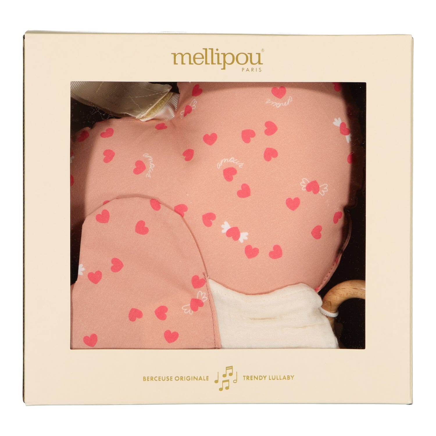 Coffret naissance Amour - coeur musical et doudou lange coffret naissance classique MELLIPOU