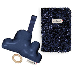 Coffret naissance Paillettes bleu – Roland Nuage musical MELLIPOU