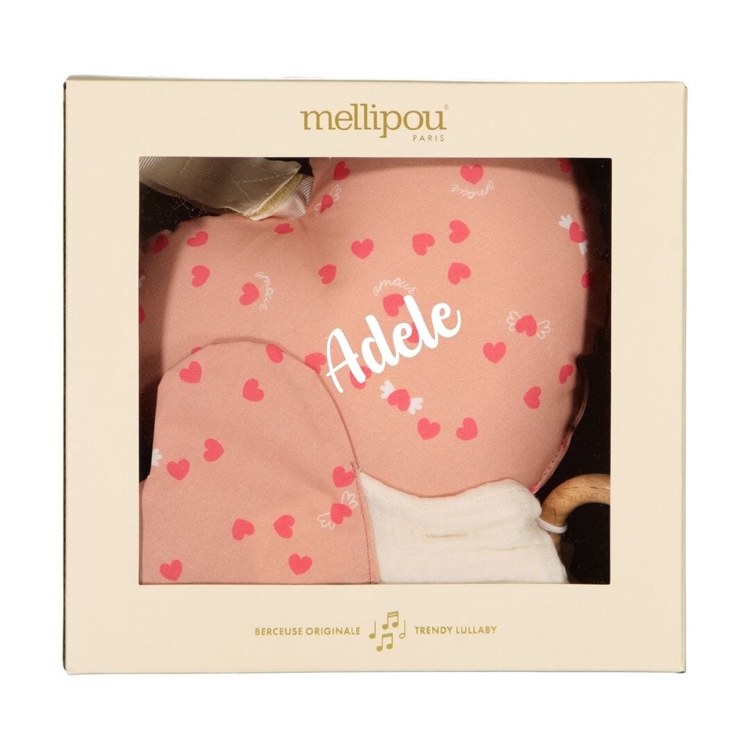 Coffret naissance Amour - coeur musical et doudou lange coffret naissance classique MELLIPOU