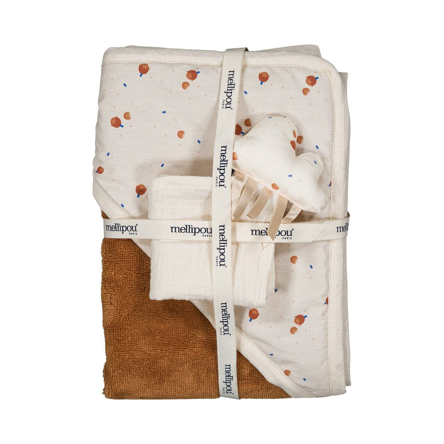 Coffret naissance cape de bain/ doudou lange - Noisette coffret naissance classique MELLIPOU