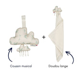 Coffret bébé doudou et coussin musical - Léonard coffret naissance classique MELLIPOU