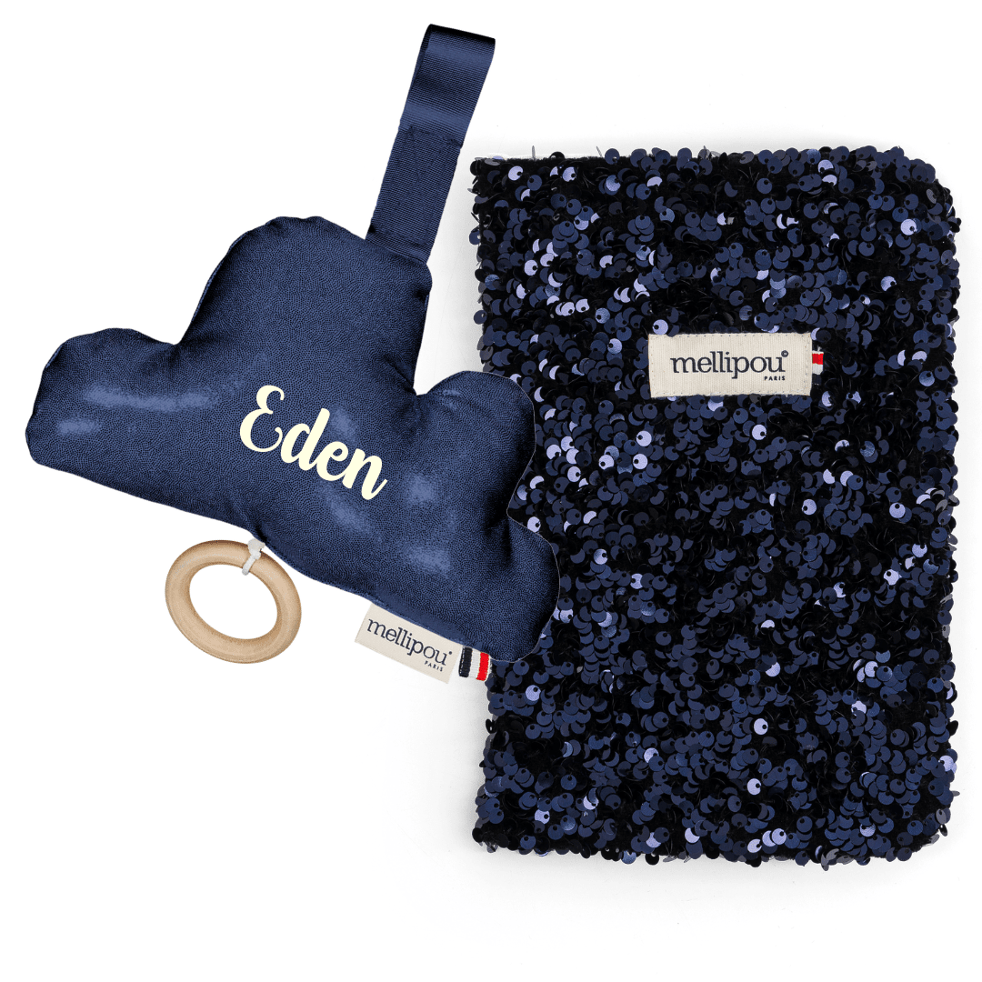 Coffret naissance Paillettes bleu – Roland Nuage musical MELLIPOU