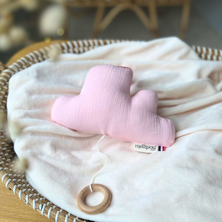 Coffret naissance peluche et coussin en lange - Rose coffret naissance classique MELLIPOU