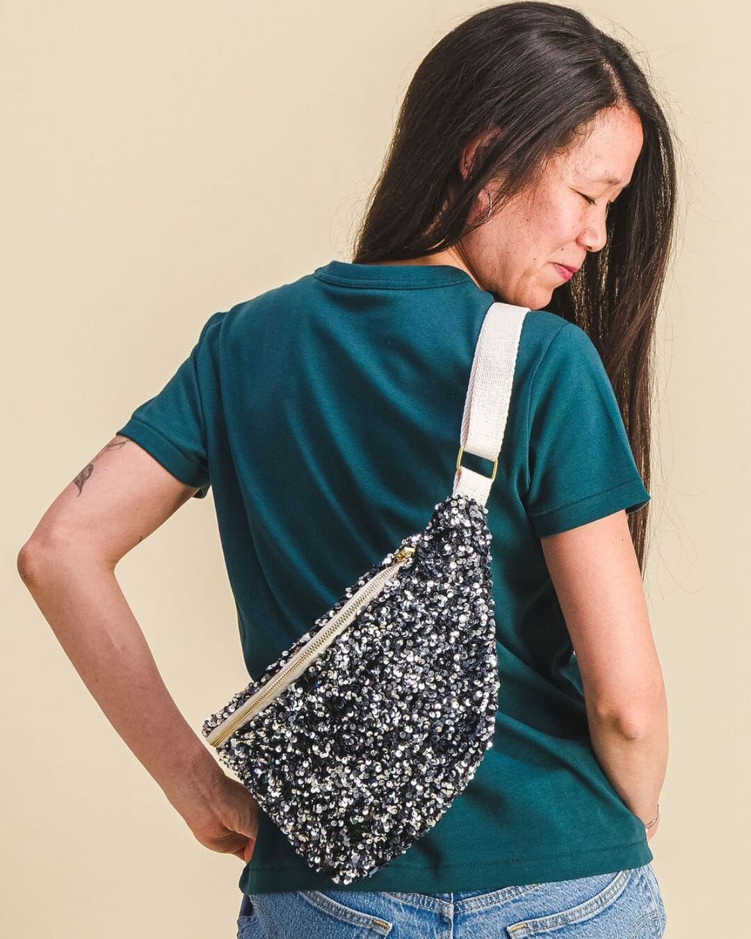 Banane à langer paillettes argentée - Jacky Sac banane à langer MELLIPOU