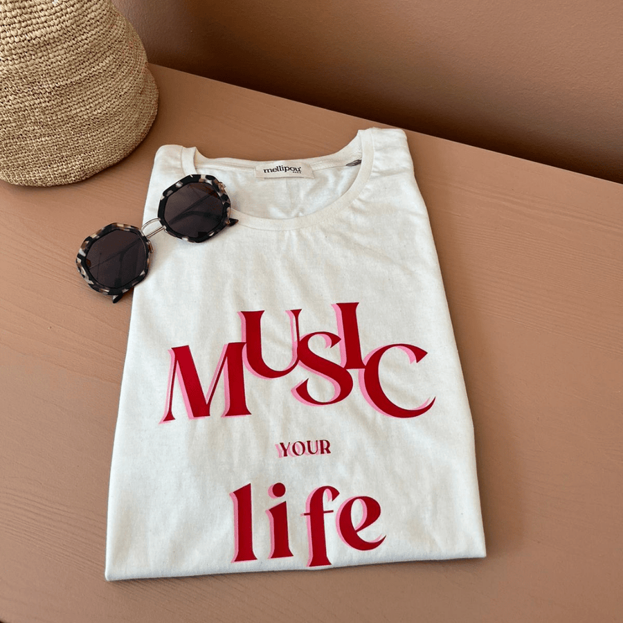 Tee-shirt femme écru - Music your Life tee-shirt MELLIPOU