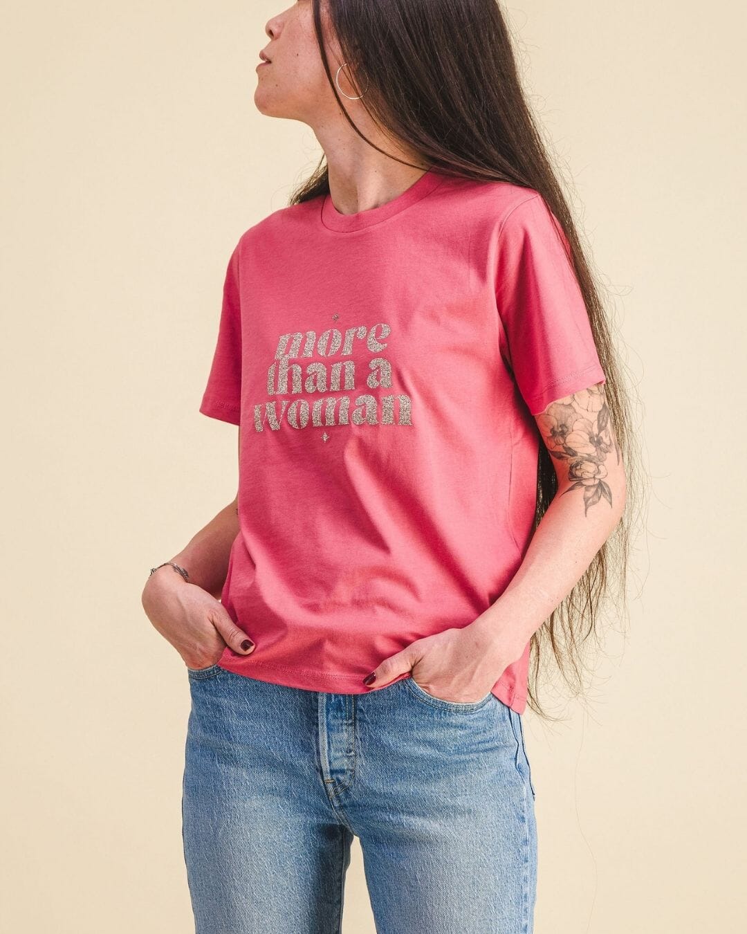 Tee-shirt femme coton - Message pailleté "More than a Woman" tee-shirt MELLIPOU
