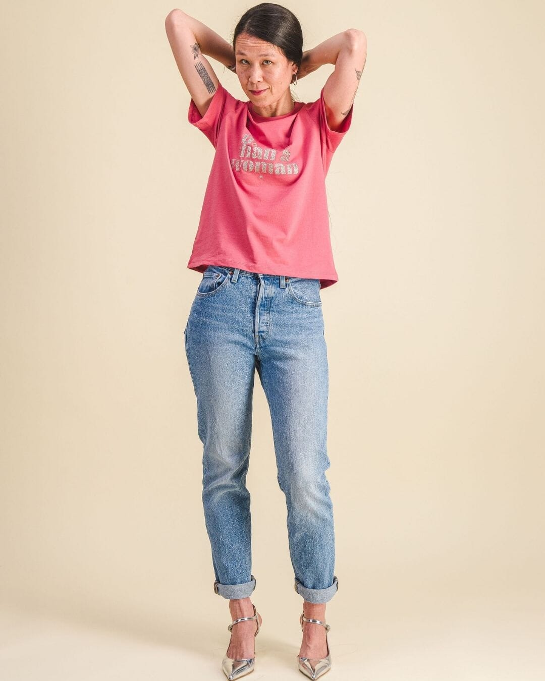 Tee-shirt femme coton - Message pailleté "More than a Woman" tee-shirt MELLIPOU