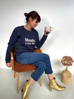 Sweat-shirt femme culte - "Music your life" - Bleu marine sweatshirt music MELLIPOU