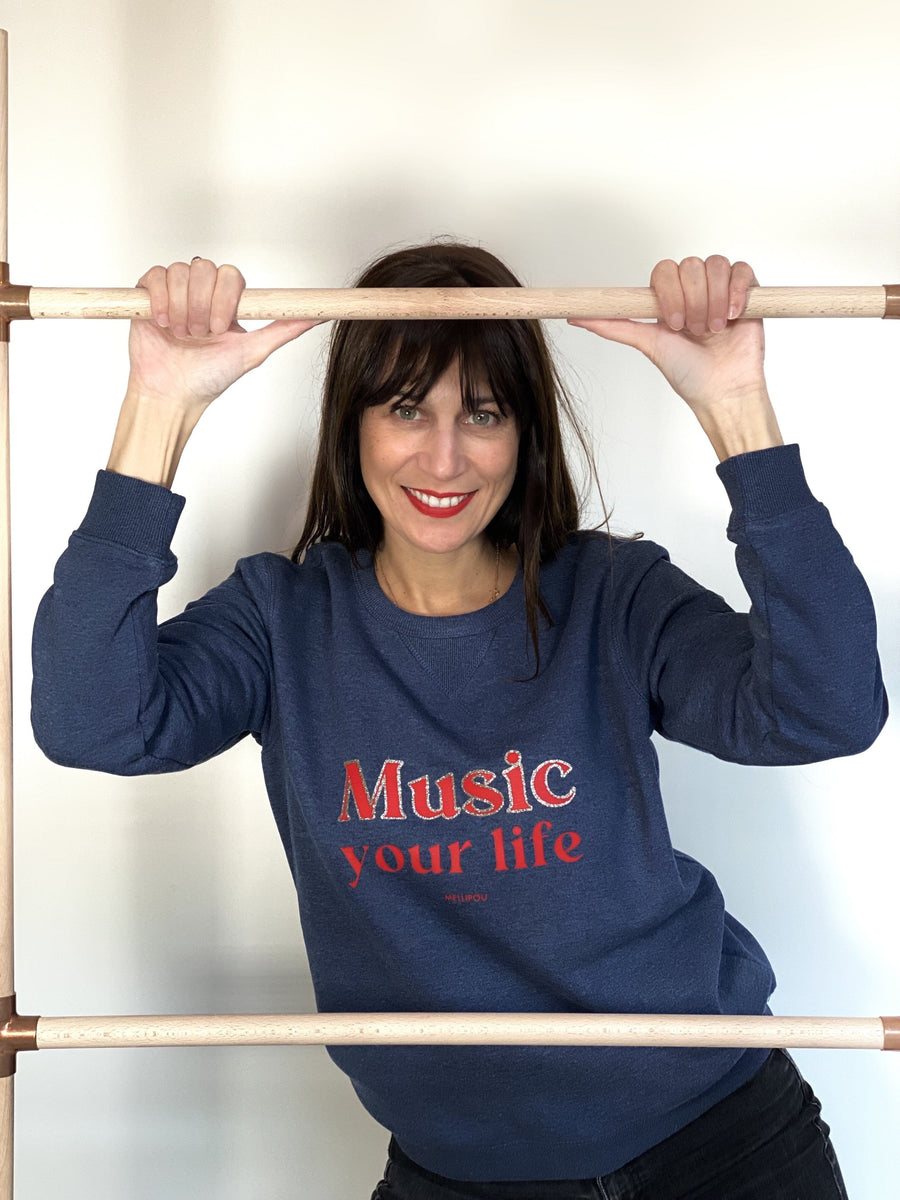 Sweat-shirt femme culte - Music your life - Bleu Jean – MELLIPOU