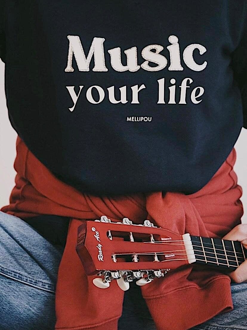 Sweat-shirt femme culte - "Music your life" - Bleu marine sweatshirt music MELLIPOU